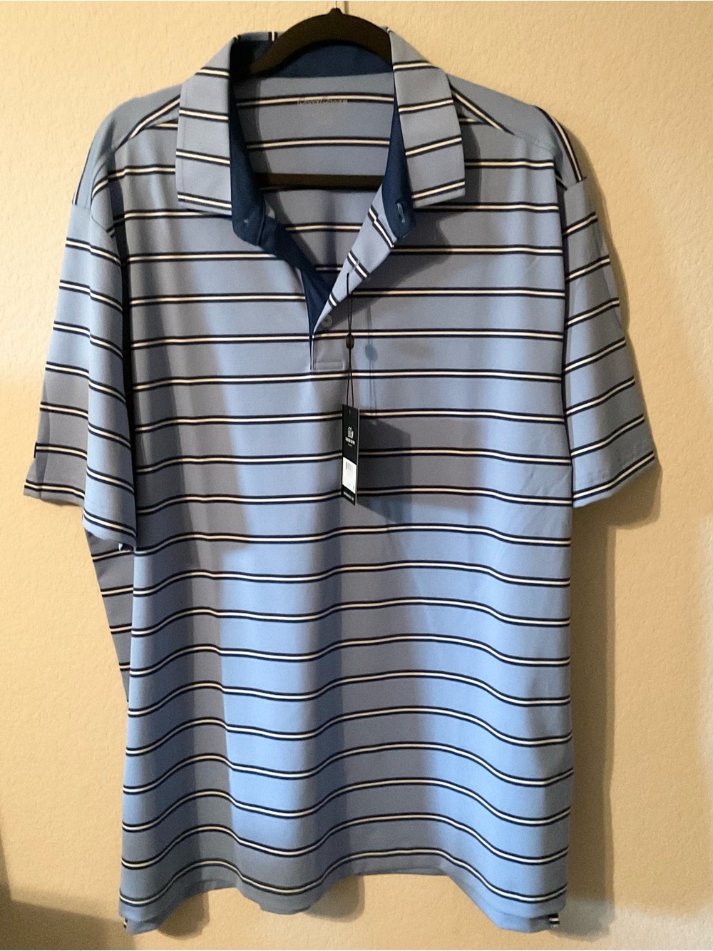 Men's Blue Striped Polo with Contrast Inner Placket